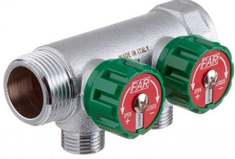 Коллектор Far (FK 3821 134) 1 ВР(г) х 2 выхода 3/4 НР(ш) ЕК х 1 НР(ш) регулируeмый (FAR) — фото 2