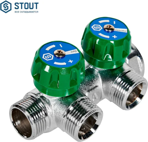 Коллектор регулирующий распределительный 3/4" с 2 отводами 1/2" STOUT
