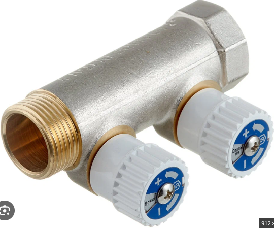 Коллектор Stout (SMB 6851 341202) 3/4 ВР(г) х 2 выхода 1/2 НР(ш) х 3/4 НР(ш) регулируeмый — фото 2